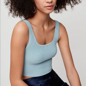 Babaton sculpt knit top in baby blue Aritzia